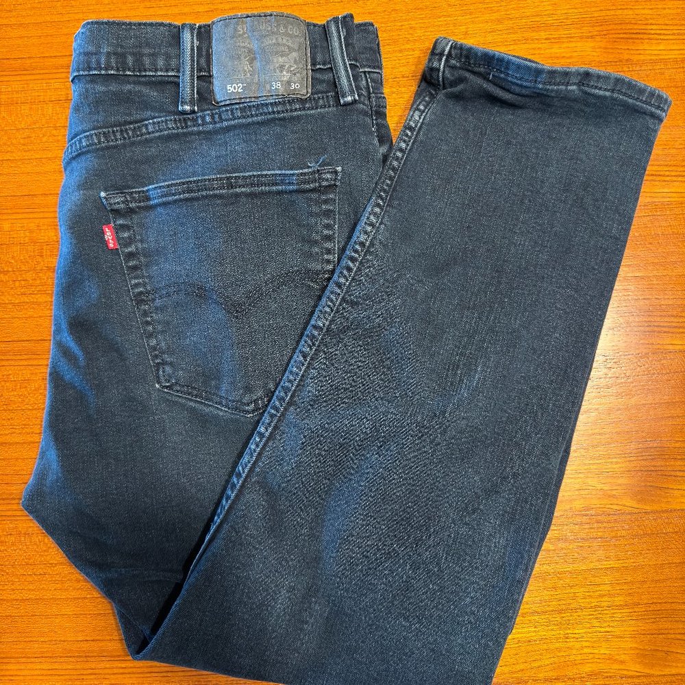 Levis 502 Mens Jeans 38x30 Dark Blue Stretch Taper